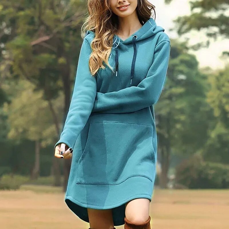 Relaxed Cotton Blend Hoodie Dress 