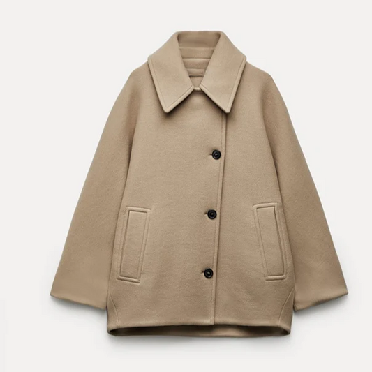 Oversized Wool Mid-Length Button Front Coat 