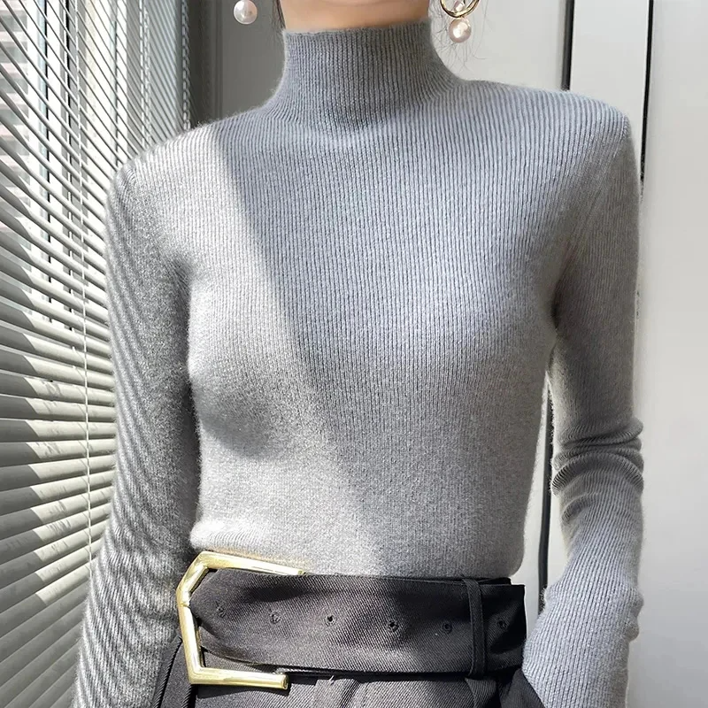Slim Wool Blend Ribbed Trim Sweater 