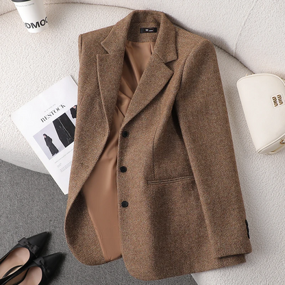 Women’s Blazer – Wool Tailored Fit – Single-Breasted – Turn-Down Collar Formal Jacket