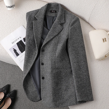 Women’s Blazer – Wool Tailored Fit – Single-Breasted – Turn-Down Collar Formal Jacket