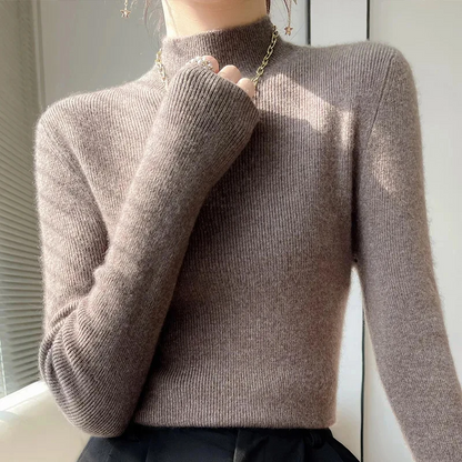 Women’s Pullover Sweater – Slim Fit – Wool Blend – Turtleneck – Ribbed Trim