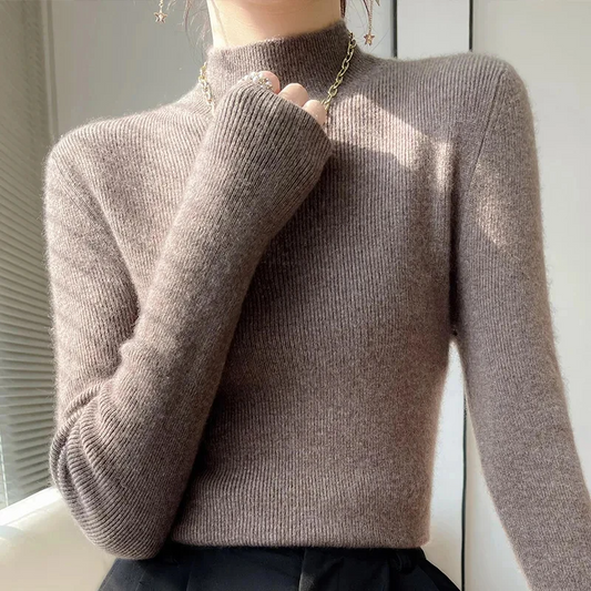 Slim Wool Blend Ribbed Trim Sweater 