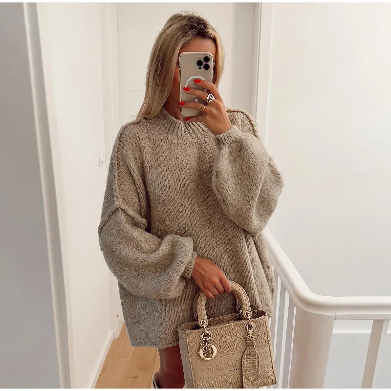 Knit Texture Oversized Balloon Sleeve Sweatshirt 