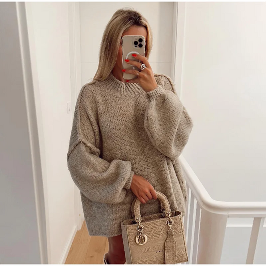 Knit Texture Oversized Balloon Sleeve Sweatshirt 