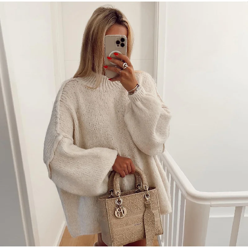 Knit Texture Oversized Balloon Sleeve Sweatshirt 