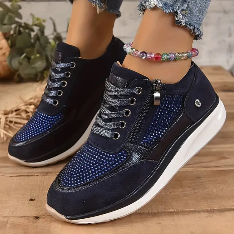 Women's Sneakers - Breathable Mesh Upper - Lace-Up with Side Zipper - Cushioned Sole