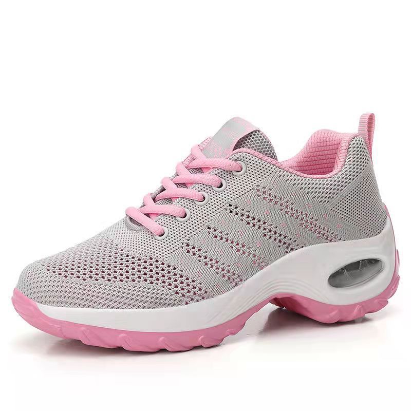 Women's Athletic Sneakers - Breathable Knit Upper - Air Cushion Support - Lace-Up Comfort