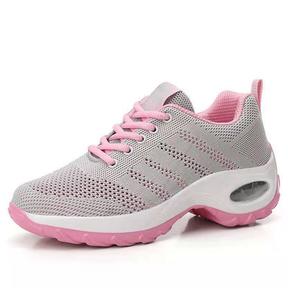 Women's Athletic Sneakers - Breathable Knit Upper - Air Cushion Support - Lace-Up Comfort