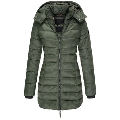 Women's mid length slim hooded jacket
