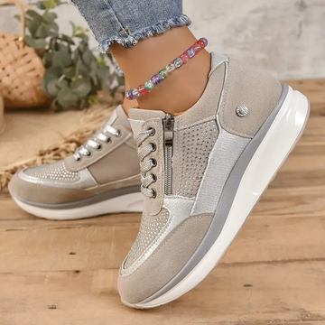 Women low heel zipper lace-up casual sneakers