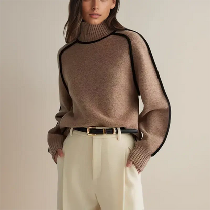 Women’s Pullover Sweatshirt – Relaxed Fit – Mock Turtleneck – Knit Fabric – Ribbed Cuffs
