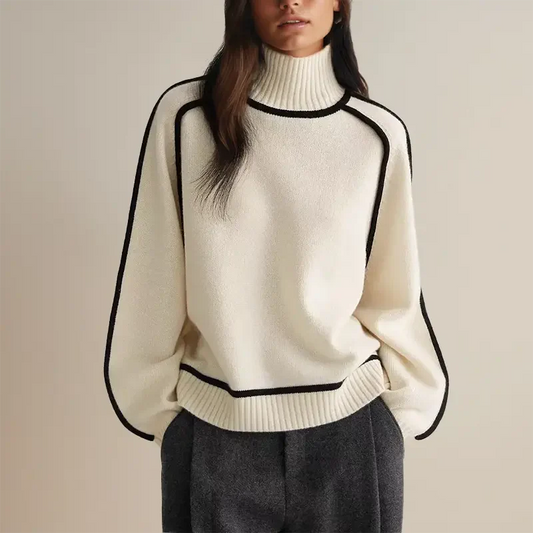 Knit Ribbed Mock Turtleneck Relaxed Pullover Sweatshirt 