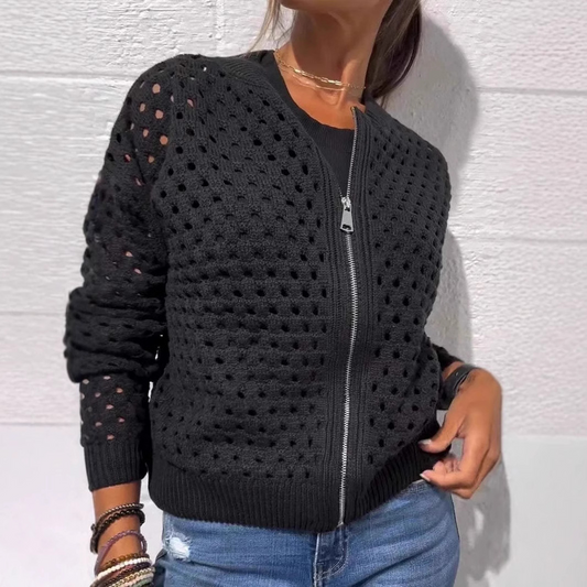 Open-Knit Relaxed Fit Knitted Jacket 