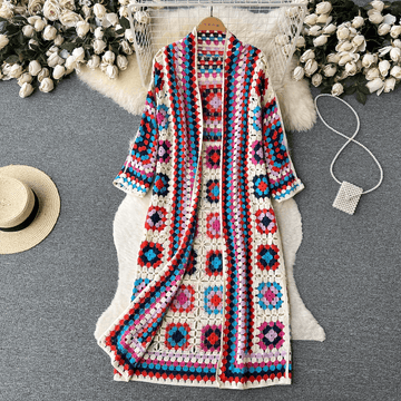 Women's bohemian long sleeve shawl cardigan