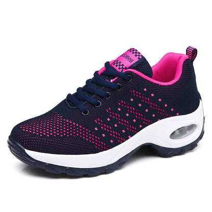 Women's Athletic Sneakers - Breathable Knit Upper - Air Cushion Support - Lace-Up Comfort