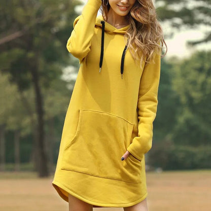 Women’s Hoodie Dress – Relaxed Fit – Cotton Blend – Long Sleeve – Kangaroo Pocket