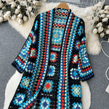 Women's bohemian long sleeve shawl cardigan