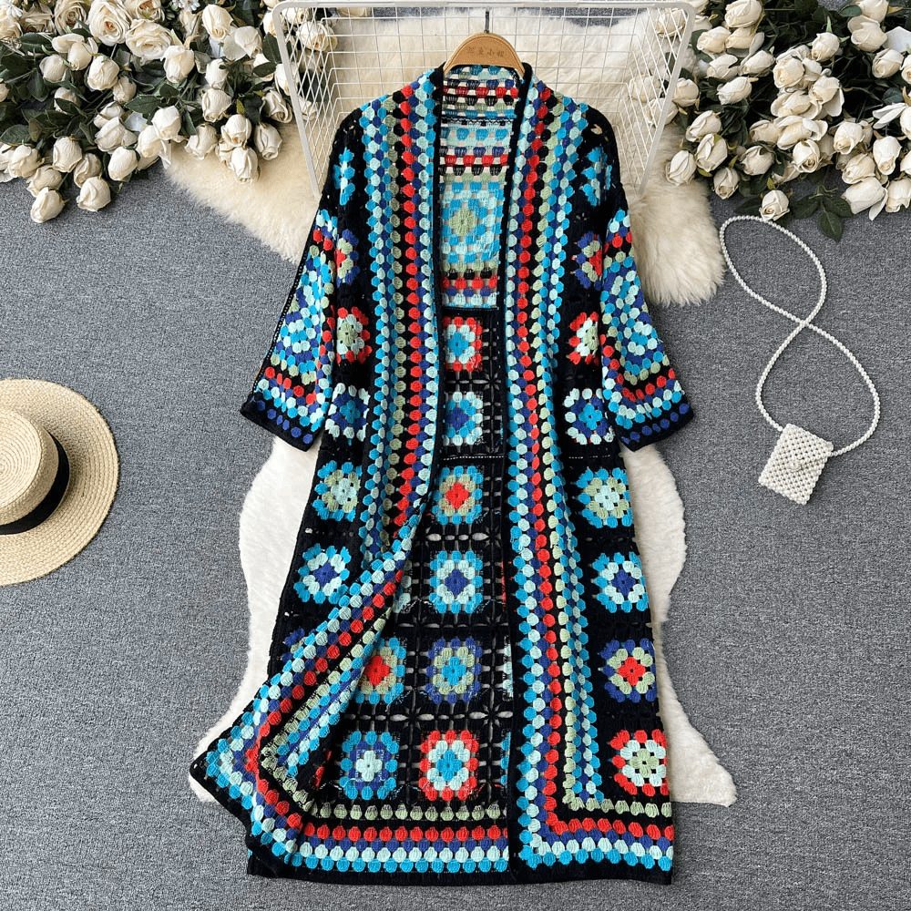Women's bohemian long sleeve shawl cardigan