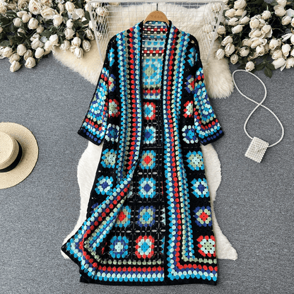 Women's bohemian long sleeve shawl cardigan