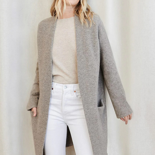 Relaxed Wool Knit Open Front Cardigan 