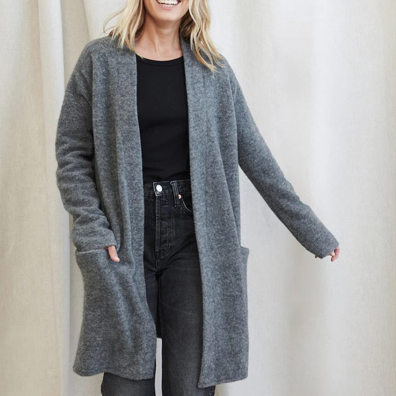 Women’s Cardigan – Relaxed Fit – Wool Knit – Open Front – Long Sleeve – With Pockets