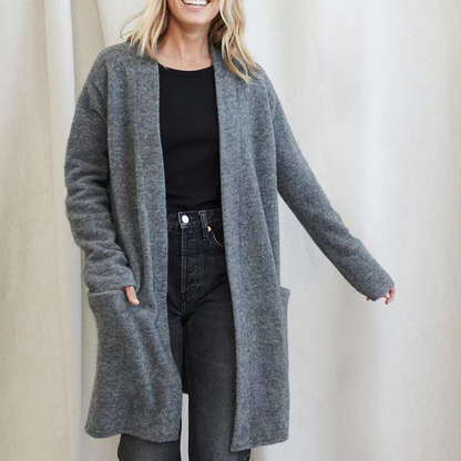 Women’s Cardigan – Relaxed Fit – Wool Knit – Open Front – Long Sleeve – With Pockets