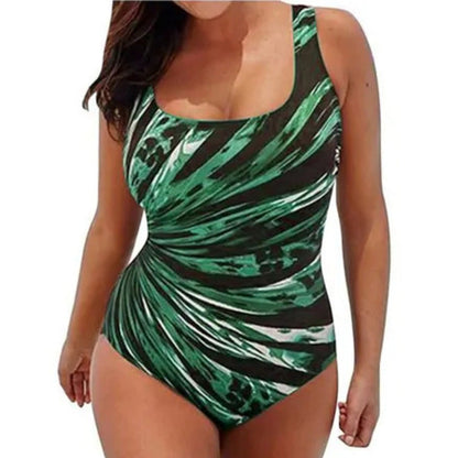 Women’s One-Piece Swimsuit – Scoop Neck – Wide Straps – Breathable Stretch Fabric – Striped Print