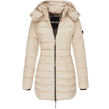 Women's mid length slim hooded jacket