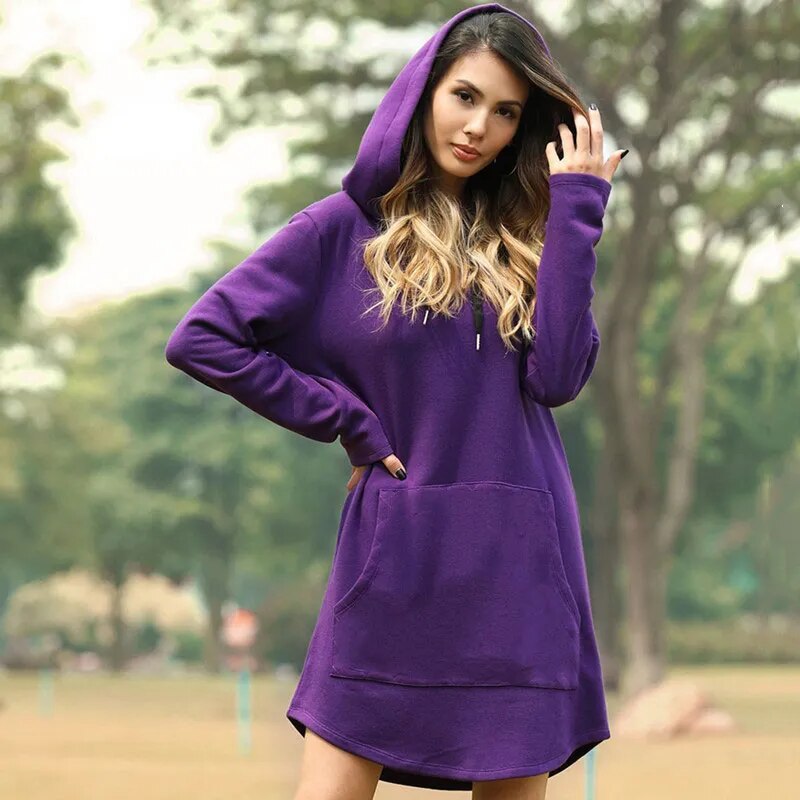 Relaxed Cotton Blend Hoodie Dress 