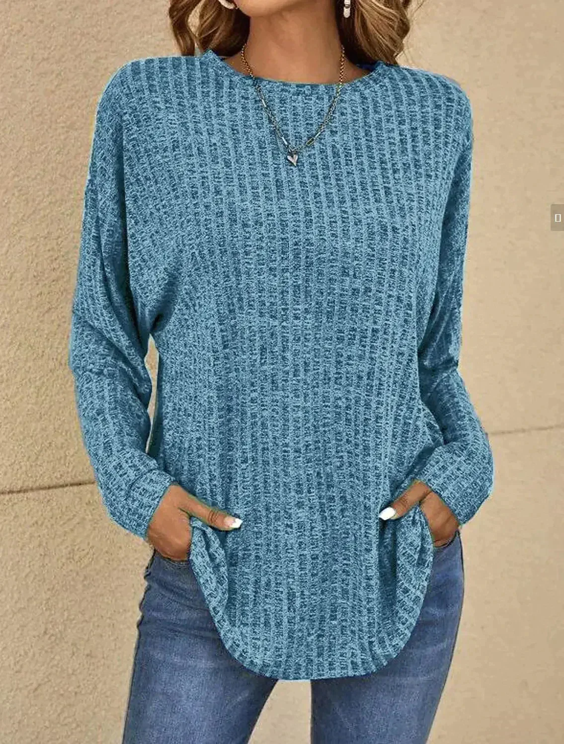 Ribbed Knit Relaxed Fit Pullover Top 