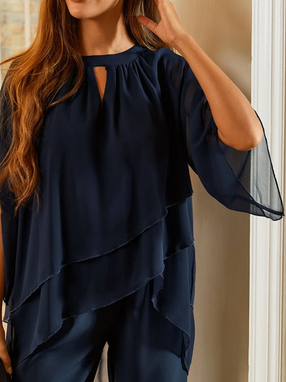 Women's urban loose two piece set with elegant round neckline