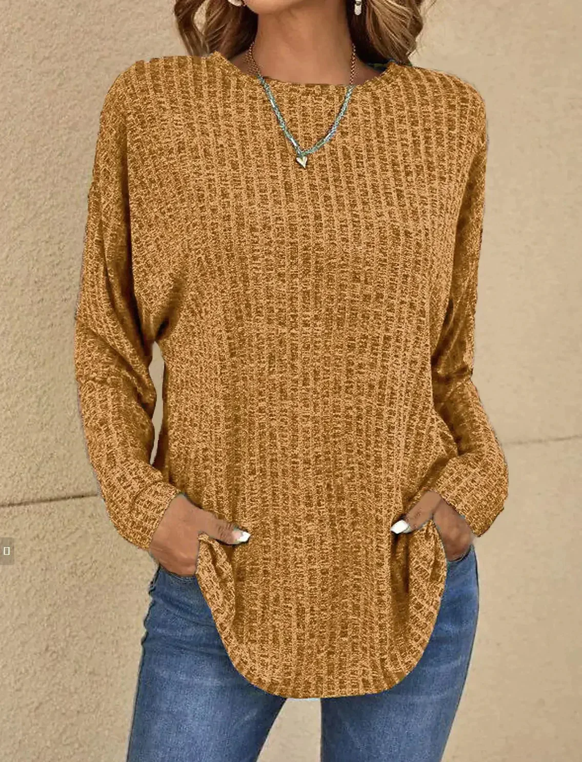 Ribbed Knit Relaxed Fit Pullover Top 