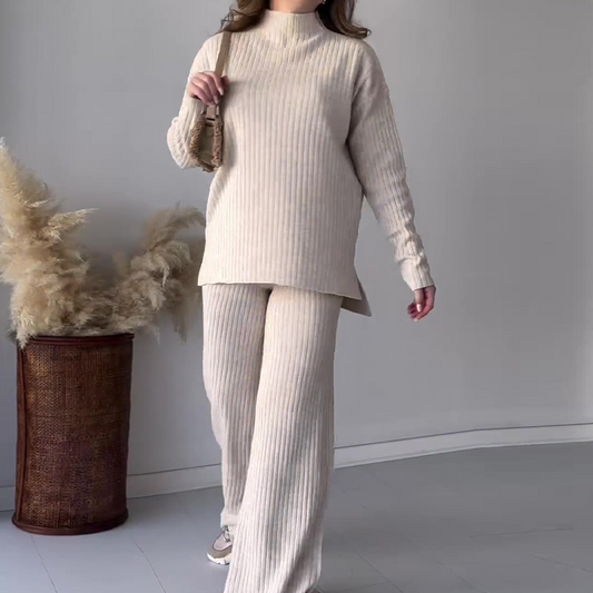 Two-Piece Ribbed Knit Relaxed Fit Sweater and Pants Set 
