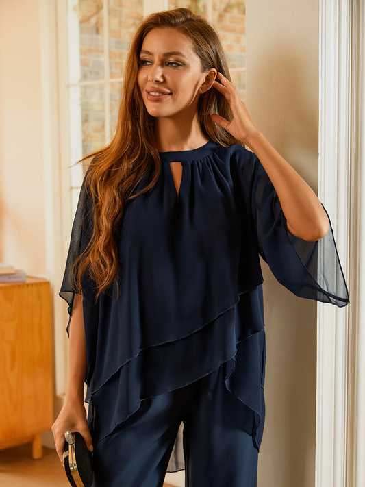 Elegant Two Piece Loose Neckline Set