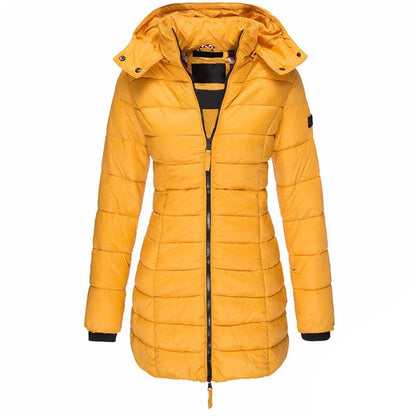 Women's mid length slim hooded jacket