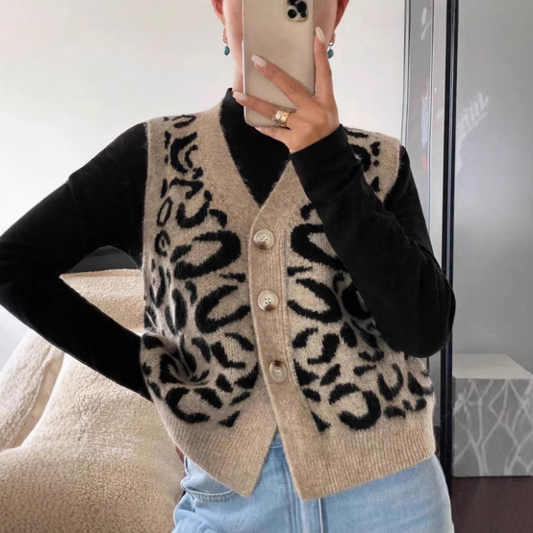 Wool Print Relaxed Fit Cardigan Sweater 