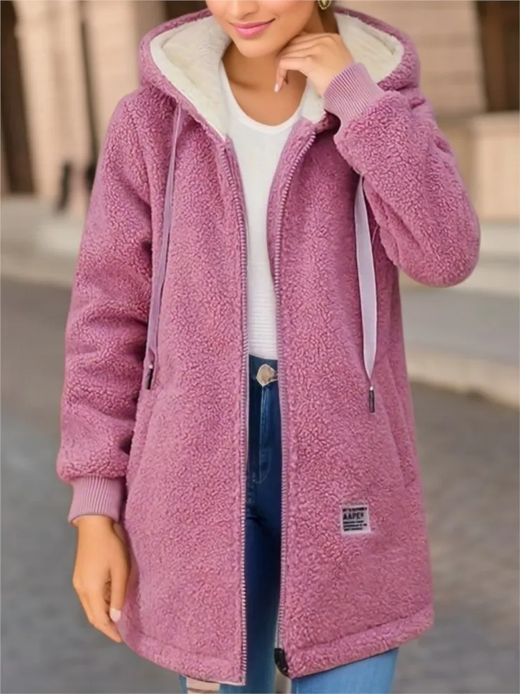 Sherpa Fleece Hooded Loose Fit Coat 