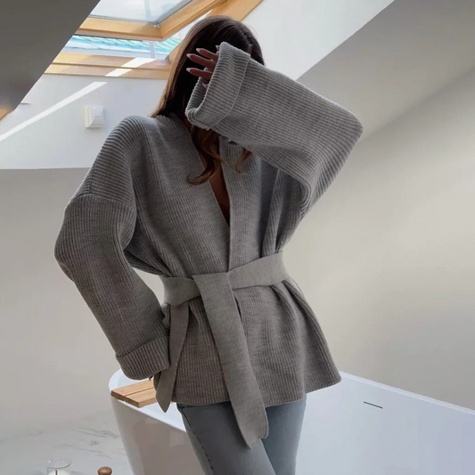 Wrap Belted Relaxed Fit Knit Cardigan 