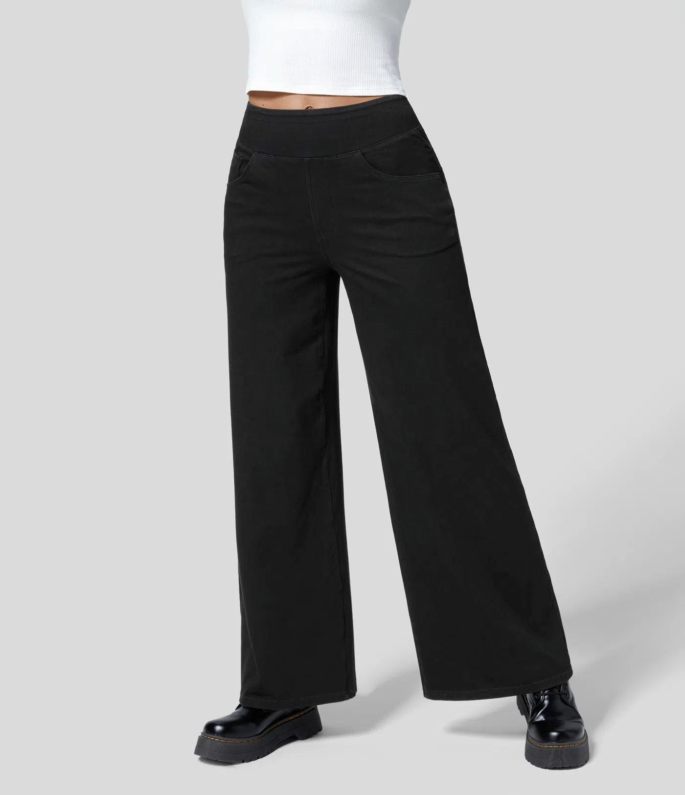 High-Rise Slim Fit Wide Leg Pants 