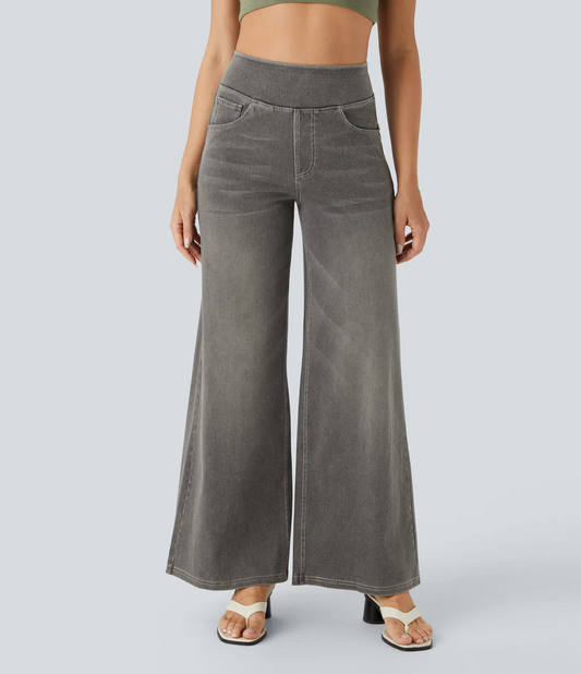 High-Rise Slim Fit Wide Leg Pants 