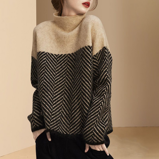 Plush Knit Oversized Patterned Pullover Sweatshirt 