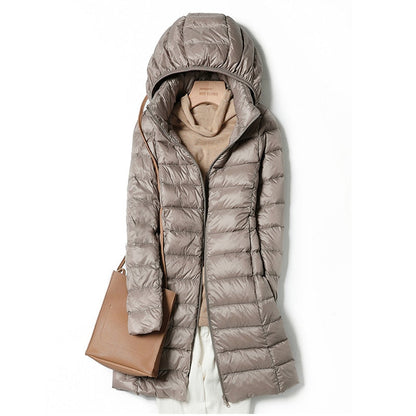 Women's Puffer Coat - Quilted Mid-Length - Hooded Lightweight Warm Jacket