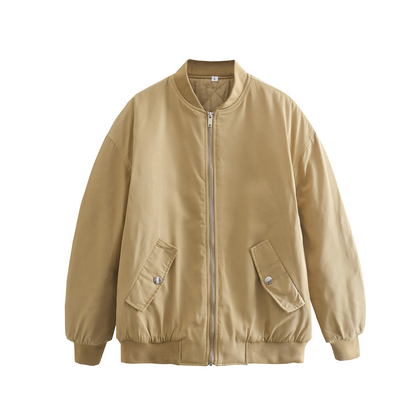 Women’s Bomber Jacket - Woven Blend - Oversized Fit - Hip Length - Ribbed Collar & Cuffs