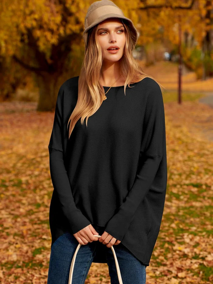 Women’s Sweater – Oversized Fit – Soft Wool Knit – Long Sleeve Pullover – Asymmetrical Hem