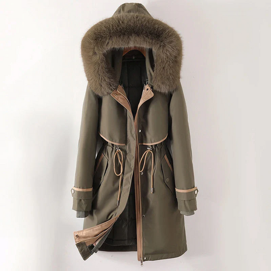 Quilted Lining Adjustable Waist Parka Jacket 