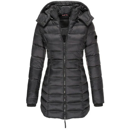 Women's mid length slim hooded jacket