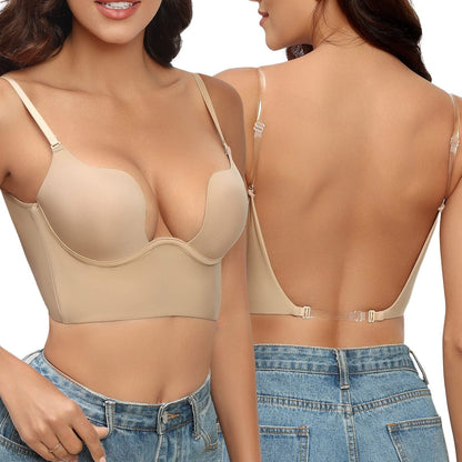 Women’s Backless Bra – Longline Seamless Fit – Molded Cups – Adjustable Straps