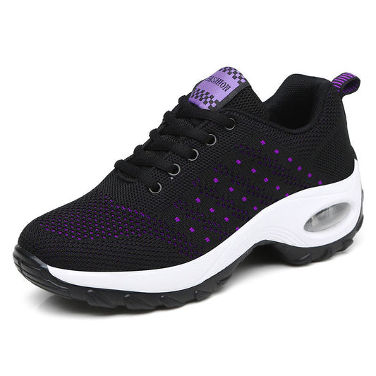 Women's Athletic Sneakers - Breathable Knit Upper - Air Cushion Support - Lace-Up Comfort