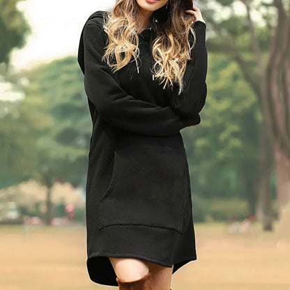 Women’s Hoodie Dress – Relaxed Fit – Cotton Blend – Long Sleeve – Kangaroo Pocket